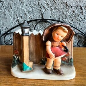 Napco April Showers Girl Umbrella Figurine Planter Letter Holder Picket Fence